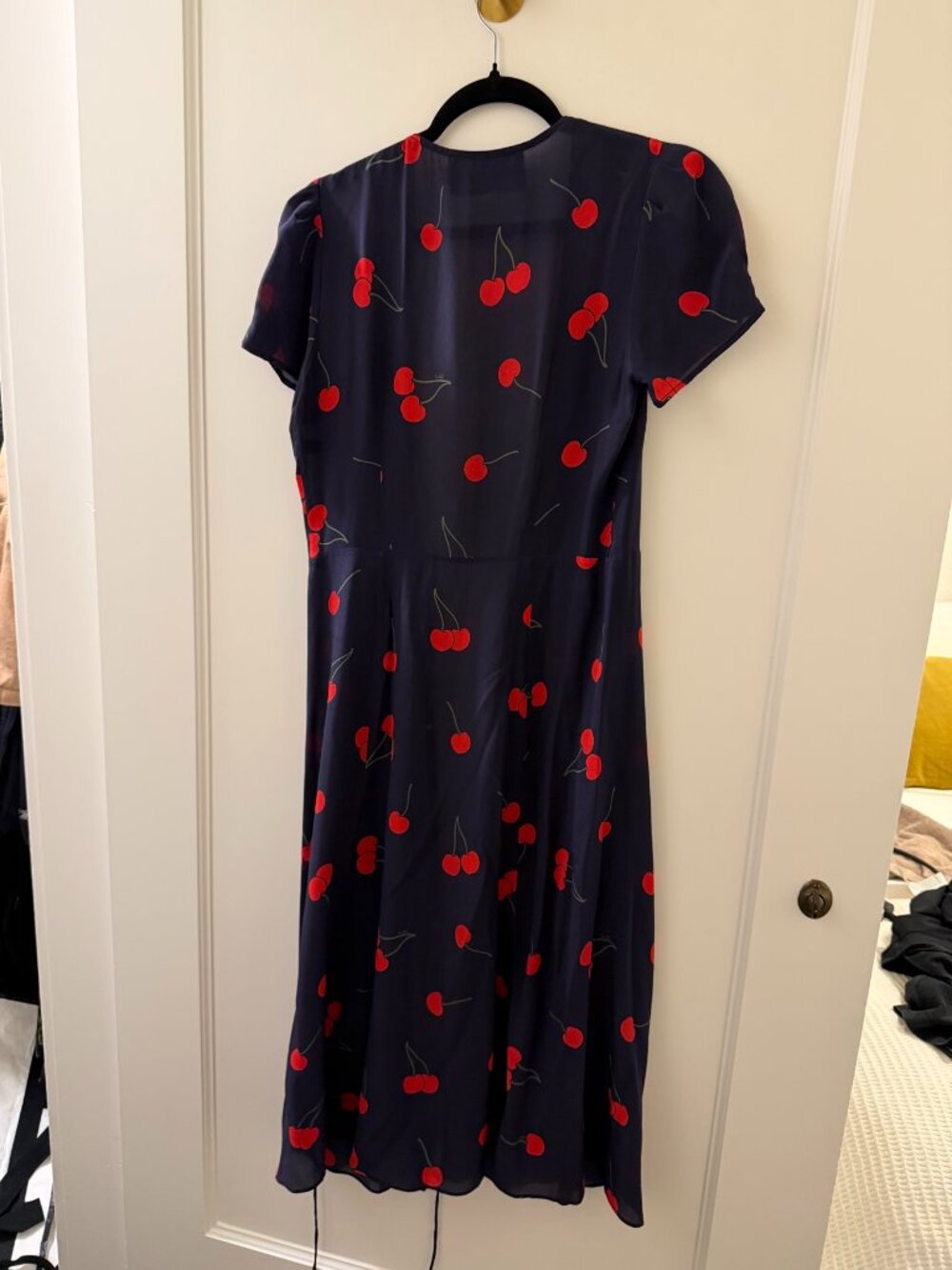 Réalisation Par Wild Cherry 🍒 Navy Silk Wrap Dress - Midi Cap Sleeve - Picture 3 of 5